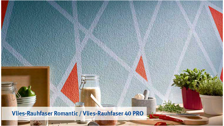 ERFURT Vlies-Rauhfaser, Tapete mit geometrischem Muster hinter Küchenutensilien